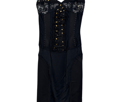 Mary-Kate and Ashley Black Y2K Embroidered Corset Midi Dress