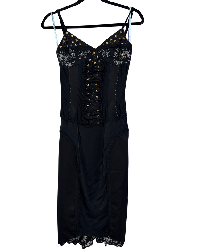 Mary-Kate and Ashley Black Y2K Embroidered Corset Midi Dress