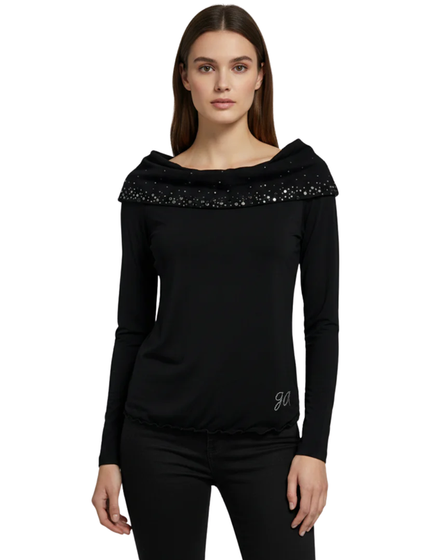 Guess by Marciano Black Embellished Off-the-Shoulder Top