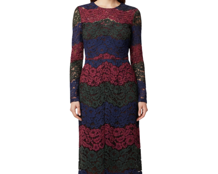 Sandro Multicolor Floral Lace Crop Top and Midi Skirt Set