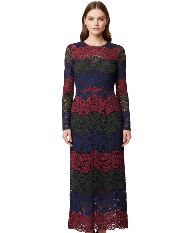 Sandro Multicolor Floral Lace Crop Top and Midi Skirt Set