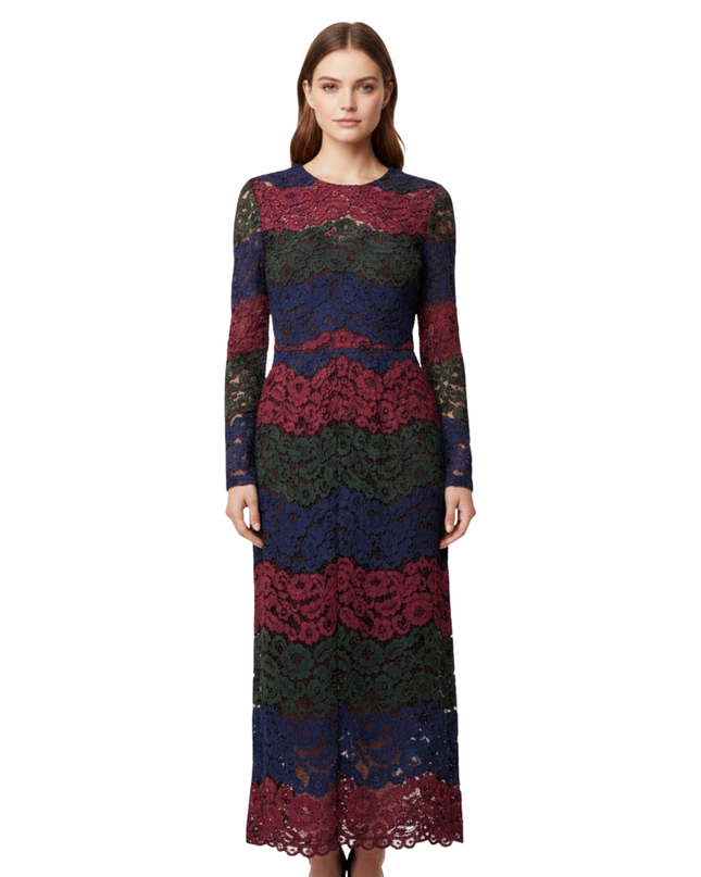 Sandro Multicolor Floral Lace Crop Top and Midi Skirt Set