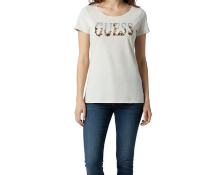 Guess Cream Floral Embellished Graphic Tee