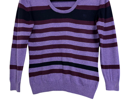 Burberry Purple Striped Scoop Neck Knit Sweater