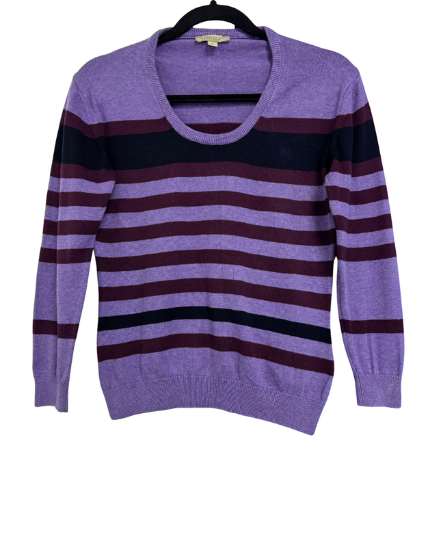 Burberry Purple Striped Scoop Neck Knit Sweater