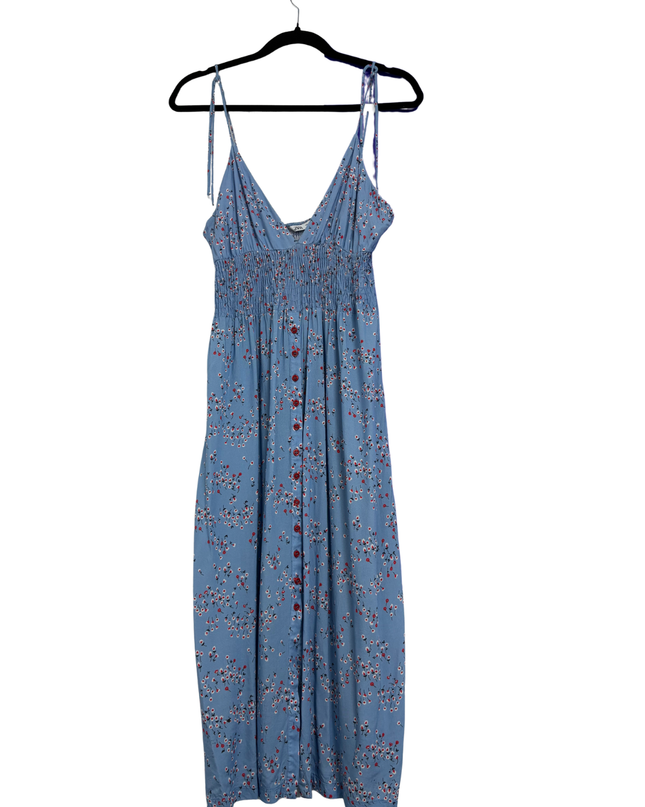 Zara Blue Floral Button-Down Smocked Midi Dress