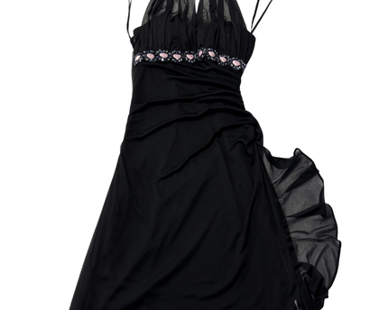 Cache Black Beaded Halter Midi Dress