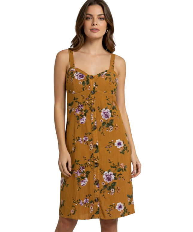 American Eagle Mustard Yellow Floral Button-Front Smocked Dress – Circle