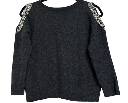 INC International Concepts Dark Grey Embellished Cold Shoulder Sweater