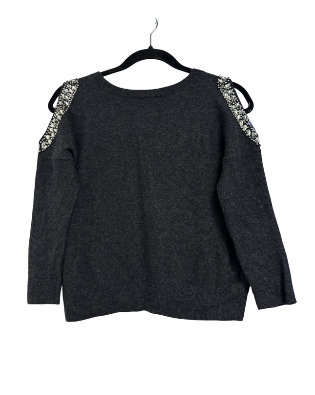 INC International Concepts Dark Grey Embellished Cold Shoulder Sweater