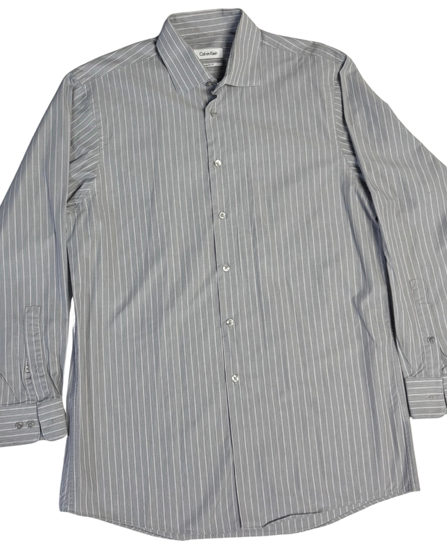 Calvin Klein Gray Striped Regular Fit Long Sleeve Shirt