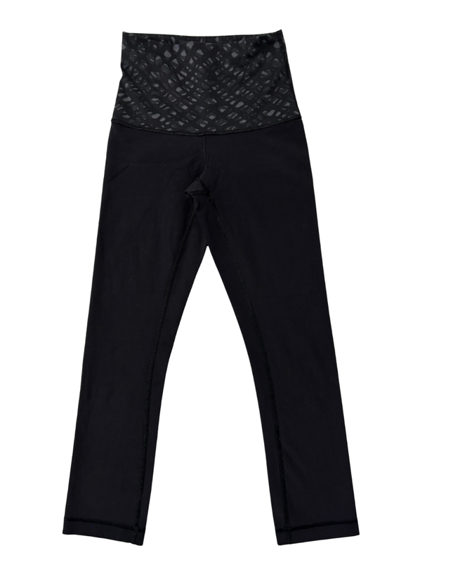 Lululemon Black High-Waist Cropped Leggings with Patterned Waistband