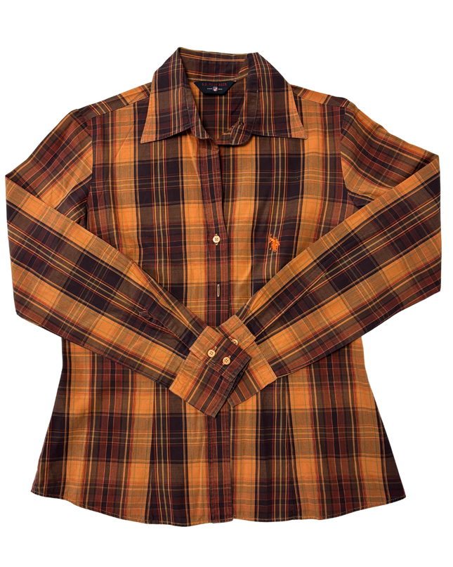 U.S. Polo Assn. Orange & Navy Plaid Fitted Button-Down Shirt