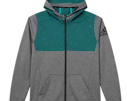 Adidas Grey and Teal Zip-Up Hooded Jacket