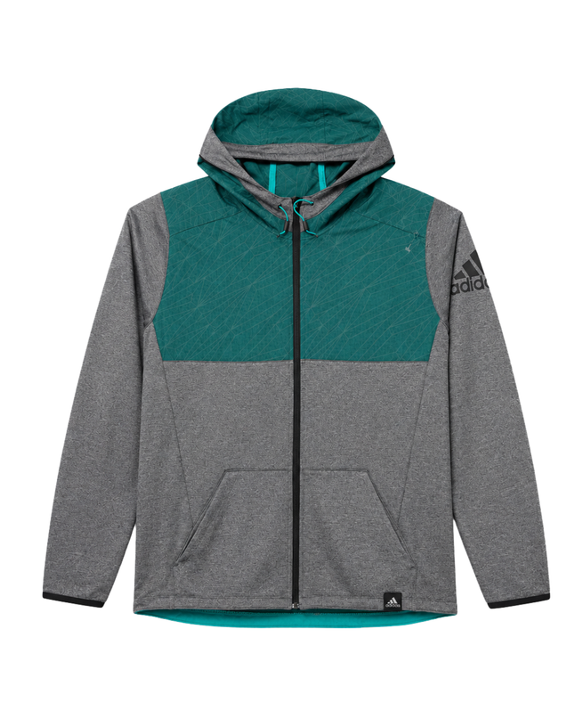 Adidas Grey and Teal Zip-Up Hooded Jacket