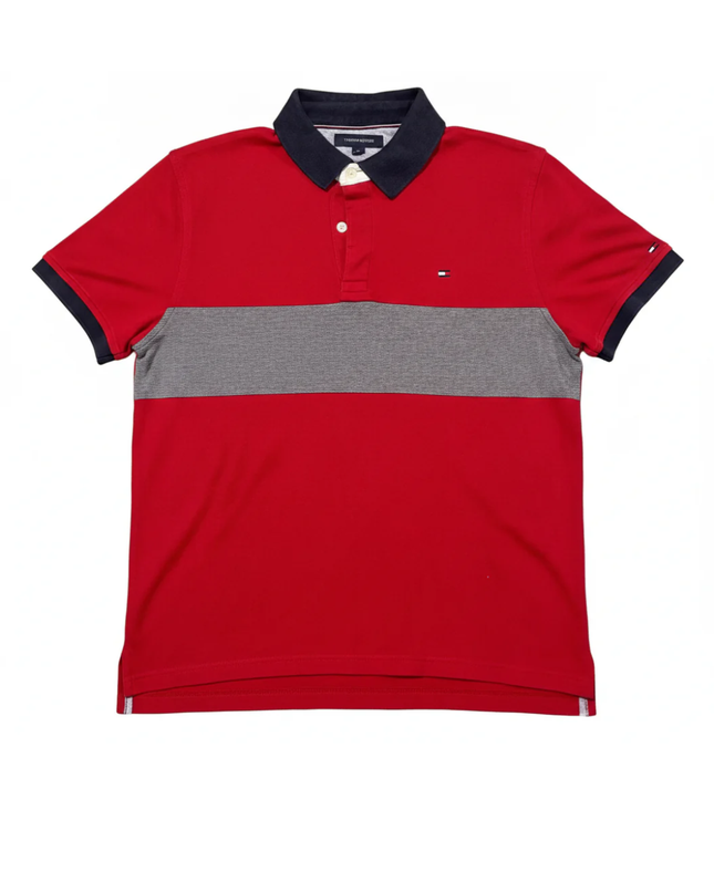 Tommy Hilfiger Red Color-Block Stripe Polo Shirt