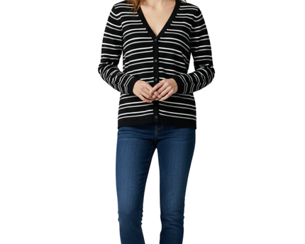 Lefties Black Striped Button-Down V-Neck Cardigan