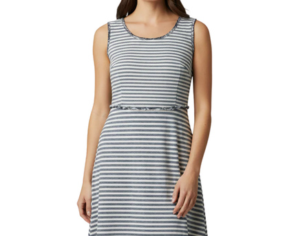 Vero Moda Blue and White Striped Sleeveless Frayed Trim Dress