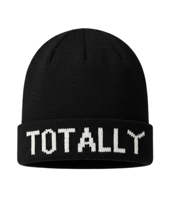 Hollister Black 'TOTALLY' Graphic Knit Beanie