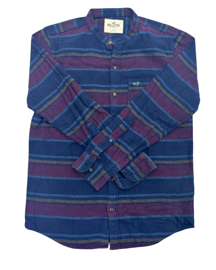 Hollister Striped Flannel Shirt – Maroon & Navy - M