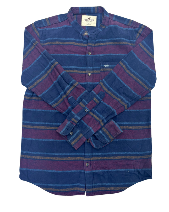 Hollister Striped Flannel Shirt – Maroon & Navy - M