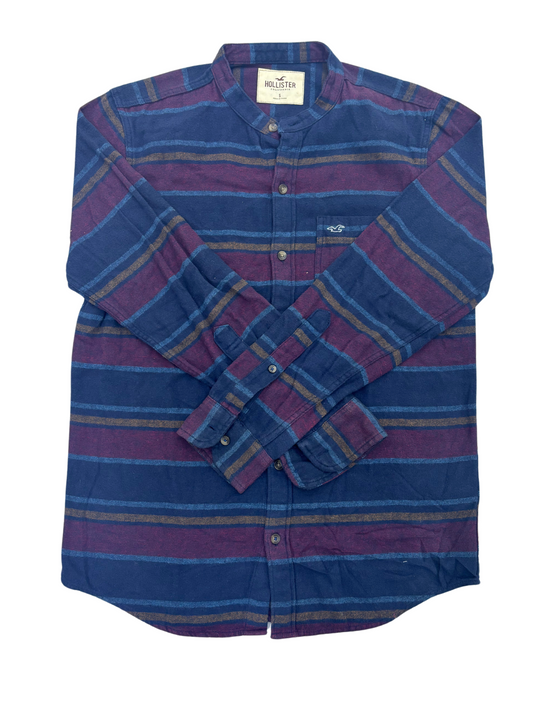Hollister Striped Flannel Shirt – Maroon & Navy - M
