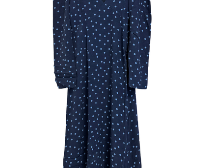 Zara Blue Polka Dot V-Neck Long Sleeve Midi Dress