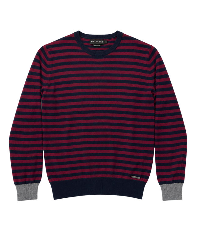 Kurt Geiger Red/Navy Striped Lambswool Crew Neck Sweater
