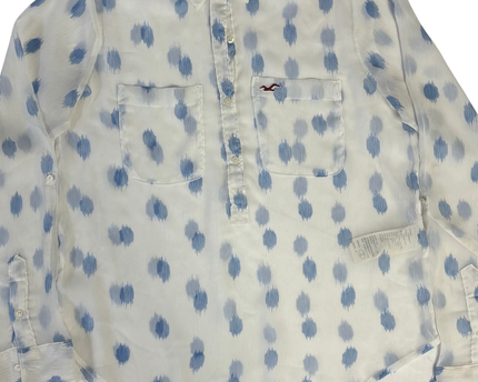 Hollister White/Blue Abstract Print Button-Down Blouse