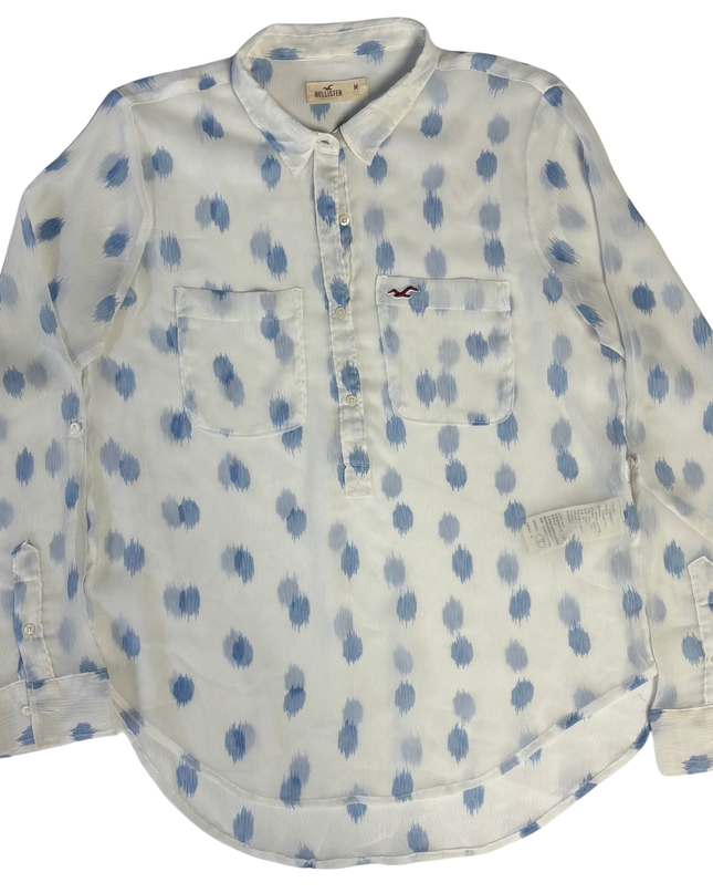 Hollister White/Blue Abstract Print Button-Down Blouse