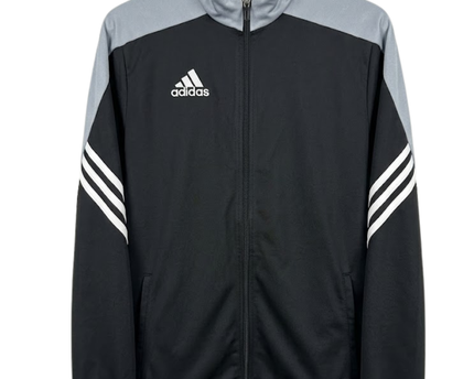 Adidas Black and Grey 3-Stripe Zip-Up Sports Jacket