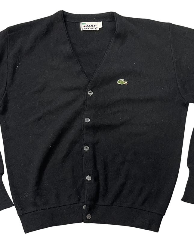 Vintage Izod Lacoste Black Knit V-Neck Cardigan Sweater