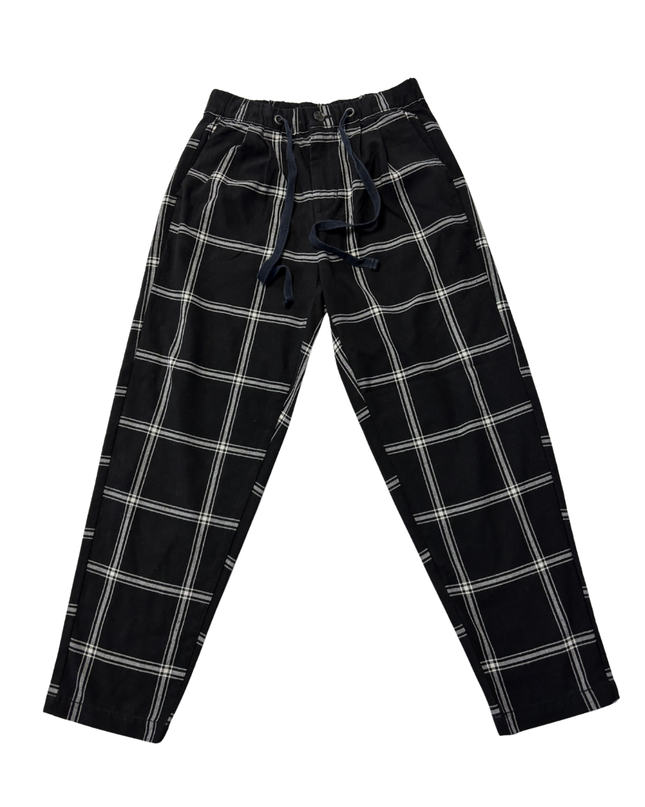 American Eagle Black Plaid Tapered Drawstring Pants