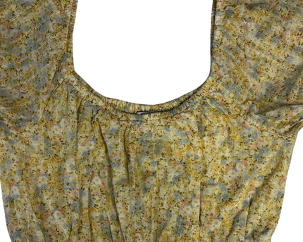 American Eagle Yellow Floral Puff Sleeve Crop Top