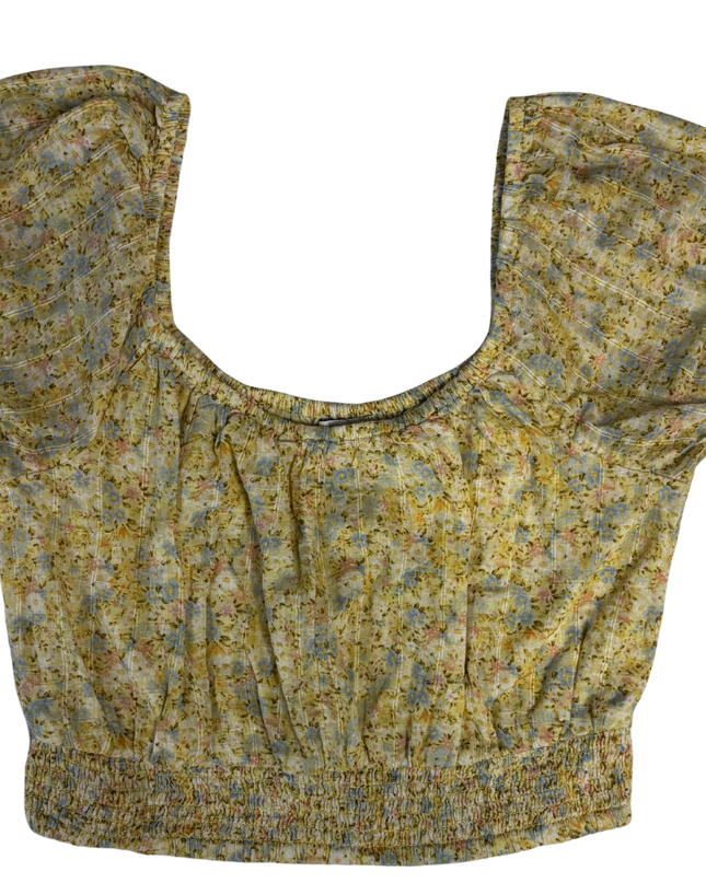 American Eagle Yellow Floral Puff Sleeve Crop Top