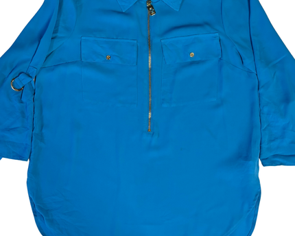 Michael Kors Vibrant Blue Zip-Front Utility Blouse