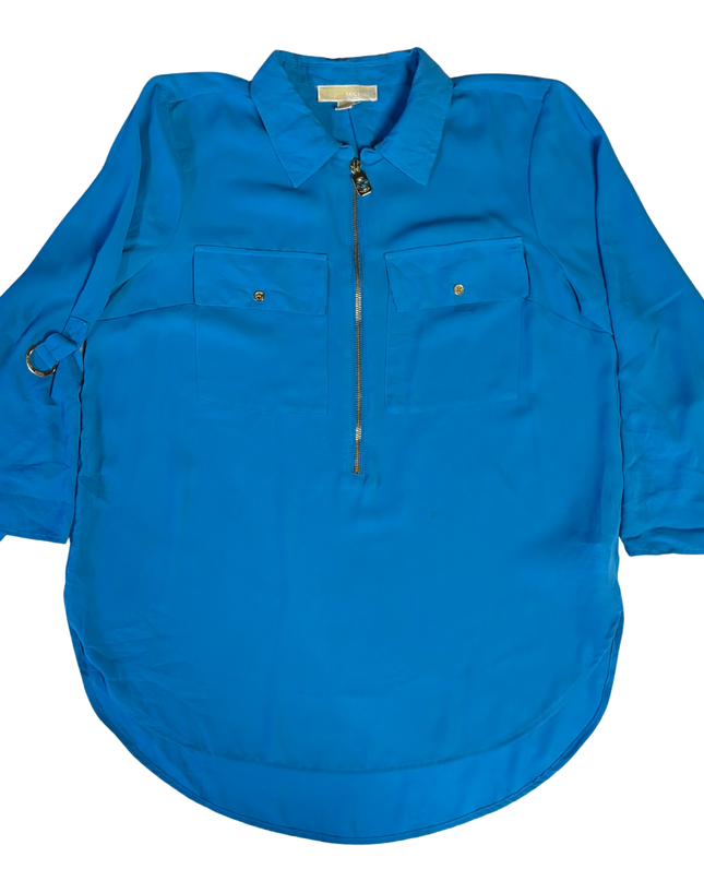 Michael Kors Vibrant Blue Zip-Front Utility Blouse