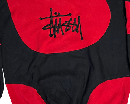 Stussy Black/Red Panelled Logo Graphic Crewneck Sweatshirt