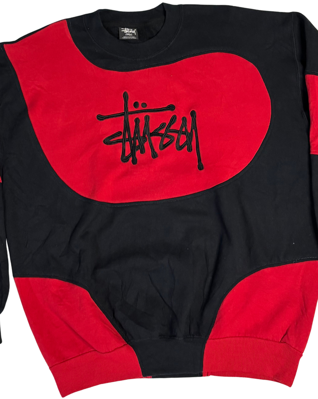 Stussy Black/Red Panelled Logo Graphic Crewneck Sweatshirt
