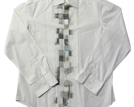 BOSS White Slim Fit Geometric Graphic Front Cotton Shirt