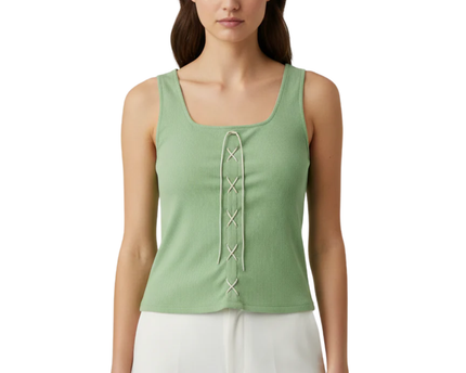 ONLY Green Ribbed Lace-Up Front Tank Top