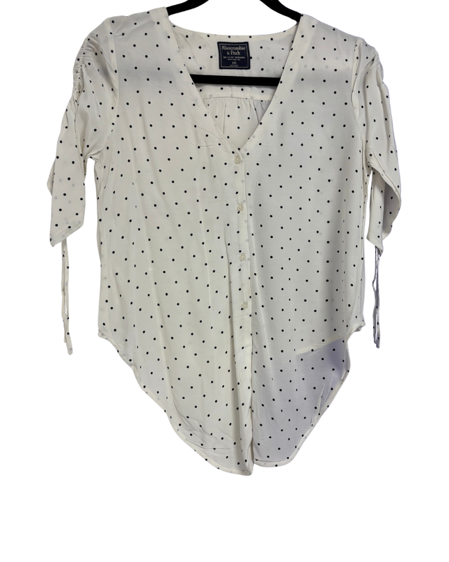Abercrombie & Fitch White Polka Dot V-Neck Blouse