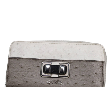 Guess Grey and White Ostrich Embossed Zip Around Wallet
