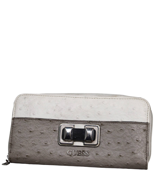 Guess Grey and White Ostrich Embossed Zip Around Wallet