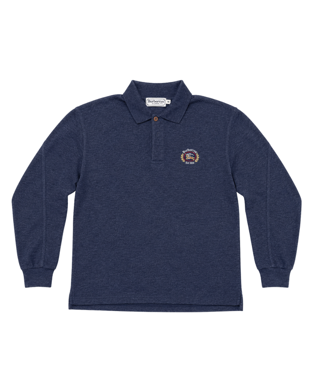 Burberrys Navy Blue Vintage Long Sleeve Polo Shirt