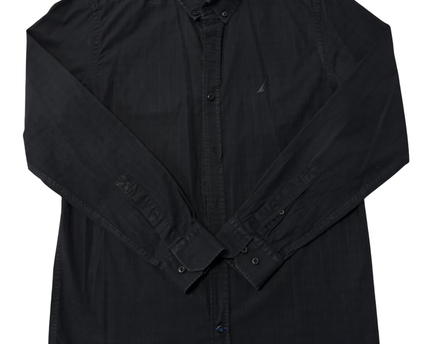 Nautica Black Grid Pattern Classic Fit Long Sleeve Shirt