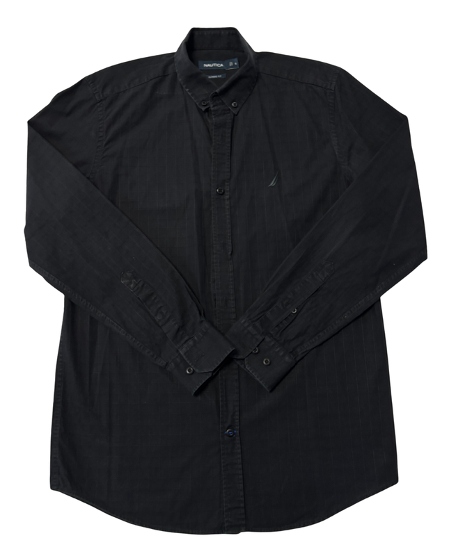 Nautica Black Grid Pattern Classic Fit Long Sleeve Shirt