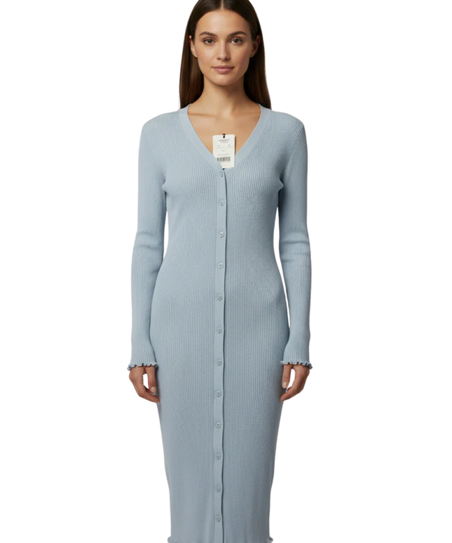 Don't Call Me Jennyfer Sky Blue Ribbed Knit Button-Down Mini Dress W/Tags