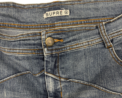 Supre Medium Wash Panelled Denim Mini Skirt - XL | Waist: 34"