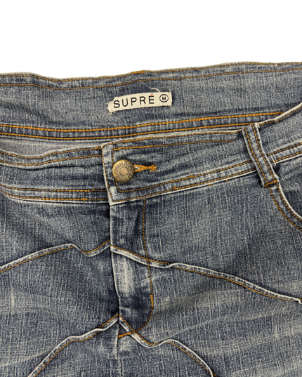 Supre Medium Wash Panelled Denim Mini Skirt - XL | Waist: 34"